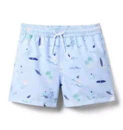 Janie and Jack Swim|Swim Trunks-Recycled Surfer Swim Trunk heather blue surfer