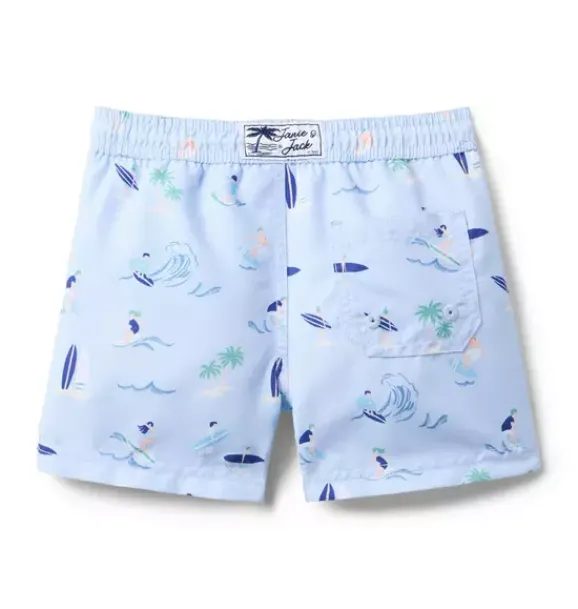 Janie and Jack Swim|Swim Trunks-Recycled Surfer Swim Trunk heather blue surfer