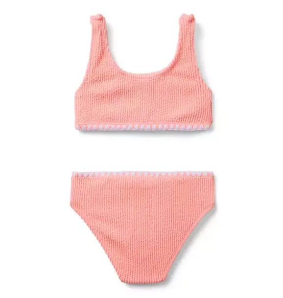 Janie and Jack Two-pieces|Girl-Recycled Textured 2-Piece Swimsuit peach sunset