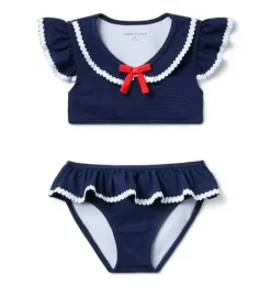 Janie and Jack Swim Outfits|Girl-Recycled Textured Ruffle 2-Piece Swimsuit merchant marine