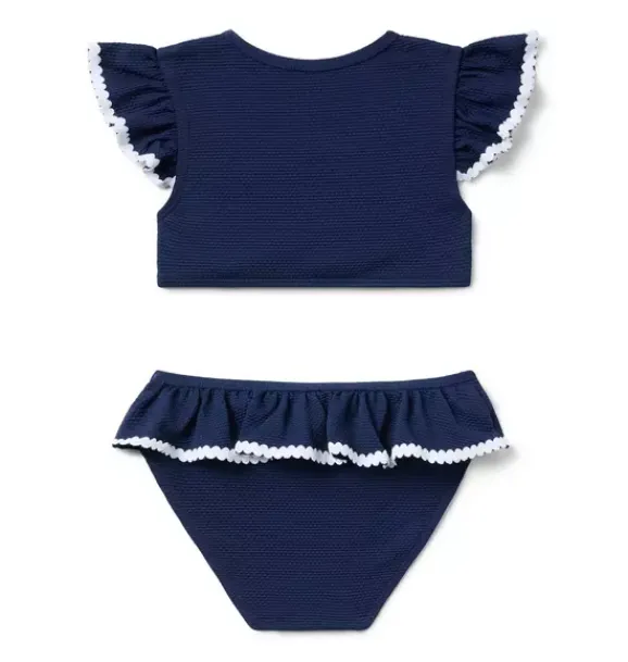 Janie and Jack Swim Outfits|Girl-Recycled Textured Ruffle 2-Piece Swimsuit merchant marine