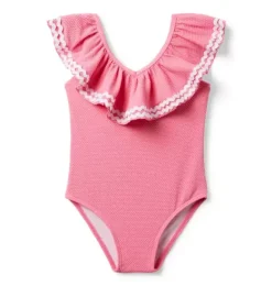 Janie and Jack One-pieces|Girl-Recycled Textured Ruffle Swimsuit blooming pink