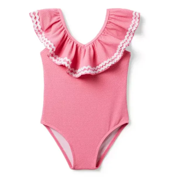 Janie and Jack One-pieces|Girl-Recycled Textured Ruffle Swimsuit blooming pink
