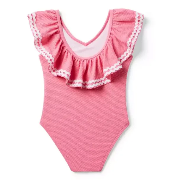 Janie and Jack One-pieces|Girl-Recycled Textured Ruffle Swimsuit blooming pink