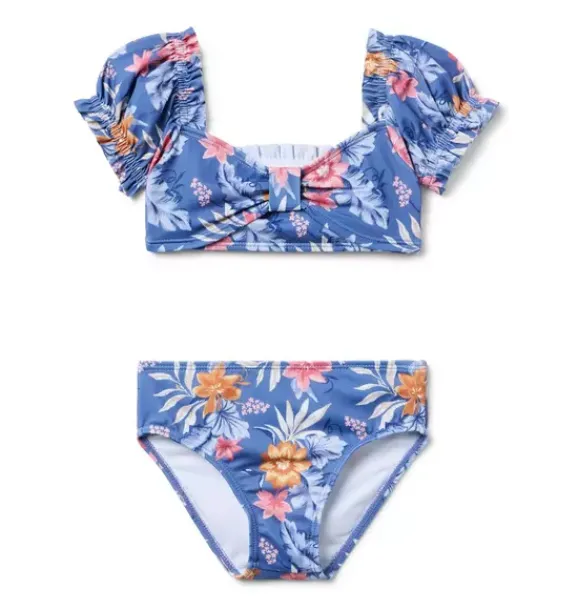 Janie and Jack Two-pieces|Girl-Recycled Tropical Floral Sweetheart 2-Piece Swimsuit rainy blue tropical floral