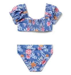 Janie and Jack Two-pieces|Girl-Recycled Tropical Floral Sweetheart 2-Piece Swimsuit rainy blue tropical floral