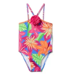 Janie and Jack One-pieces|Girl-Recycled Tropical Floral Rosette Swimsuit bold blue tropical floral