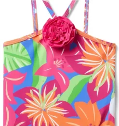 Janie and Jack One-pieces|Girl-Recycled Tropical Floral Rosette Swimsuit bold blue tropical floral
