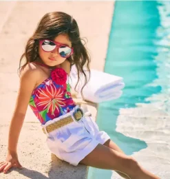 Janie and Jack One-pieces|Girl-Recycled Tropical Floral Rosette Swimsuit bold blue tropical floral