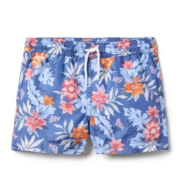 Janie and Jack Swim Trunks|Boy-Recycled Tropical Floral Swim Trunk rainy blue tropical floral