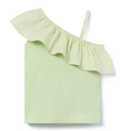 Janie and Jack Sleeveless Tops-Ribbed Ruffle Shoulder Top celery field