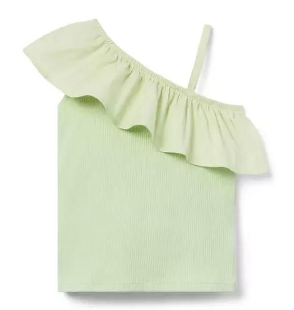 Janie and Jack Sleeveless Tops-Ribbed Ruffle Shoulder Top celery field