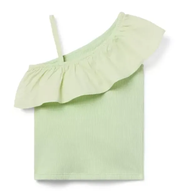 Janie and Jack Sleeveless Tops-Ribbed Ruffle Shoulder Top celery field