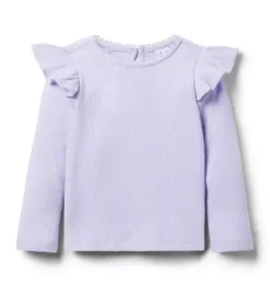 Janie and Jack Long Sleeve Tops-Ribbed Ruffle Shoulder Top pastel purple