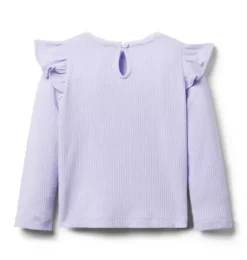 Janie and Jack Long Sleeve Tops-Ribbed Ruffle Shoulder Top pastel purple