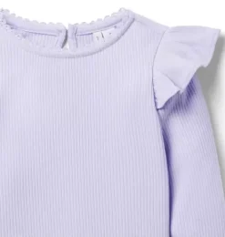 Janie and Jack Long Sleeve Tops-Ribbed Ruffle Shoulder Top pastel purple