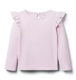 Janie and Jack Long Sleeve Tops-Ribbed Ruffle Shoulder Top lilac