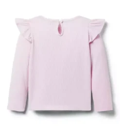 Janie and Jack Long Sleeve Tops-Ribbed Ruffle Shoulder Top lilac
