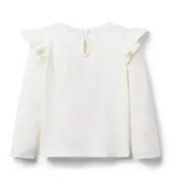 Janie and Jack Long Sleeve Tops-Ribbed Ruffle Shoulder Top ivory