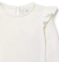 Janie and Jack Long Sleeve Tops-Ribbed Ruffle Shoulder Top ivory
