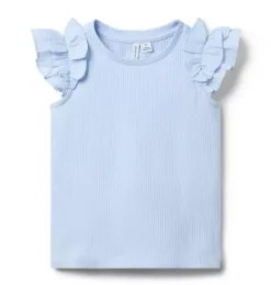 Janie and Jack Sleeveless Tops-Ribbed Ruffle Sleeve Top heather blue