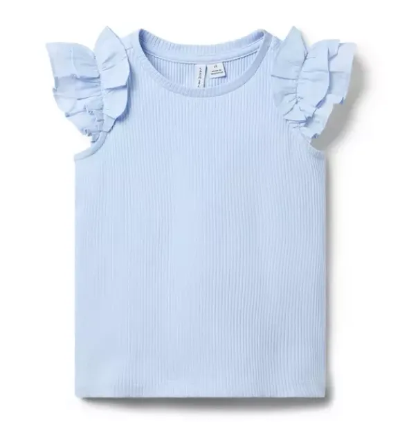 Janie and Jack Sleeveless Tops-Ribbed Ruffle Sleeve Top heather blue