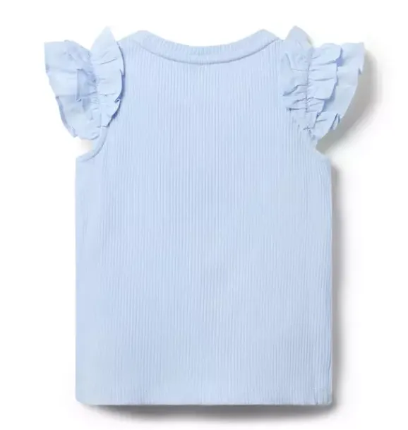 Janie and Jack Sleeveless Tops-Ribbed Ruffle Sleeve Top heather blue