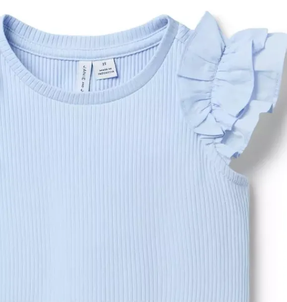 Janie and Jack Sleeveless Tops-Ribbed Ruffle Sleeve Top heather blue