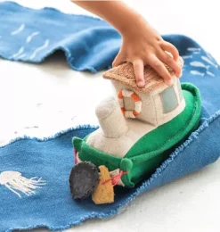 Janie and Jack Development Toys-Ride & Roll Sea Clean Up Boat blue