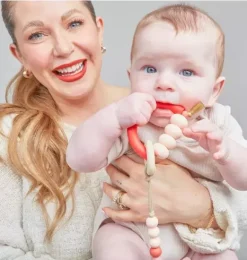 Janie and Jack Teethers And Bottles-Rose Arch Ring Teether + Clip Set red