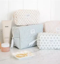 Janie and Jack Desk Accessories-Rose Stripe Large Cosmetic Pouch multi