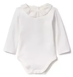 Janie and Jack Tops & Bodysuits-Ruffle Collar Long Sleeve Bodysuit white