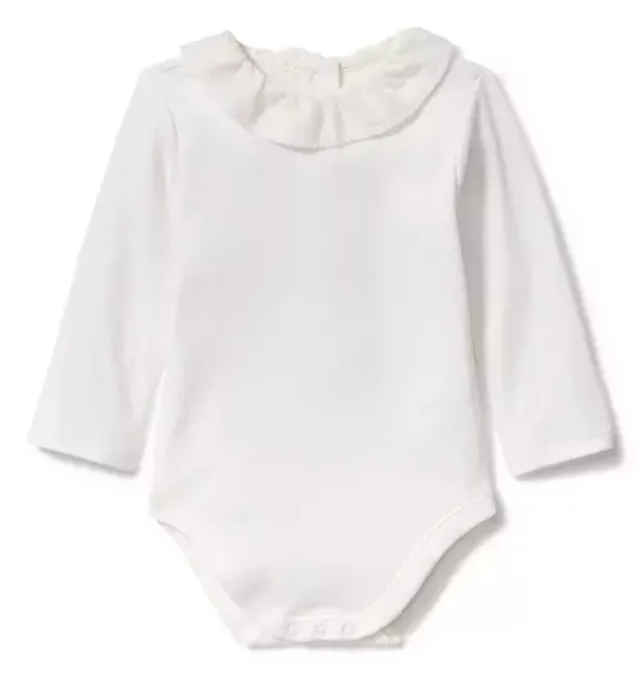 Janie and Jack Tops & Bodysuits-Ruffle Collar Long Sleeve Bodysuit white
