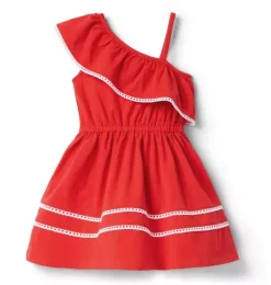 Janie and Jack Dresses-Ruffle Shoulder Dress cherry
