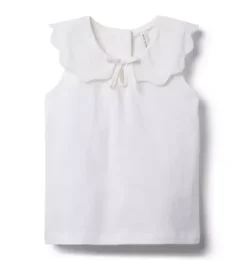 Janie and Jack Sleeveless Tops-Scalloped Collar Top white