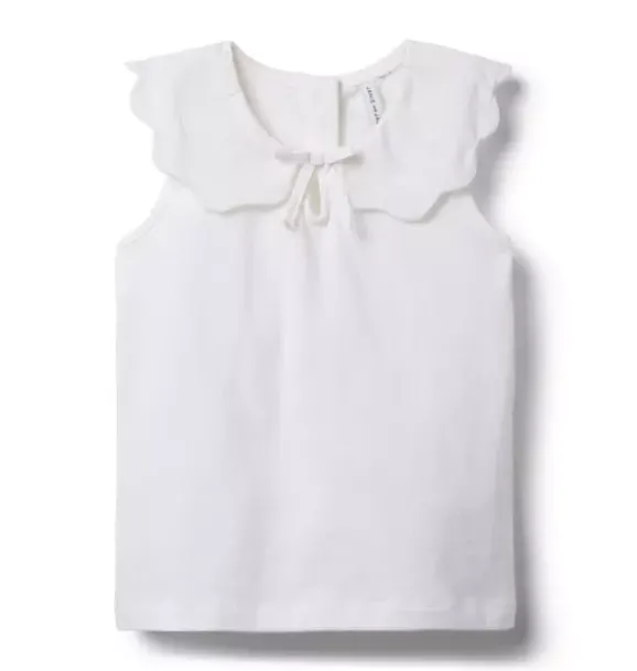 Janie and Jack Sleeveless Tops-Scalloped Collar Top white