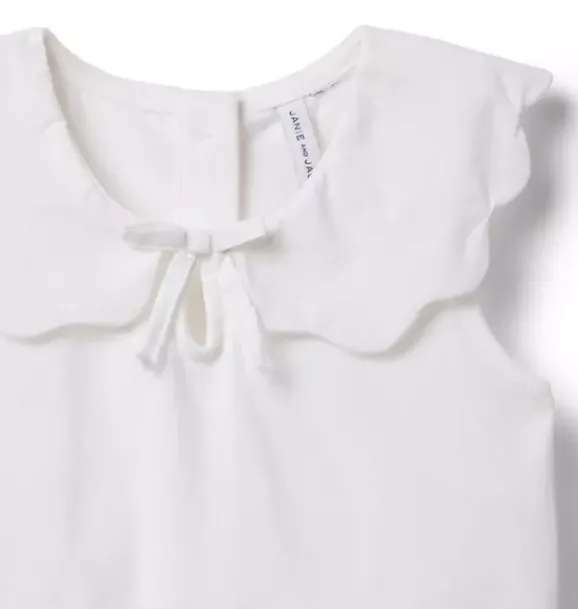 Janie and Jack Sleeveless Tops-Scalloped Collar Top white