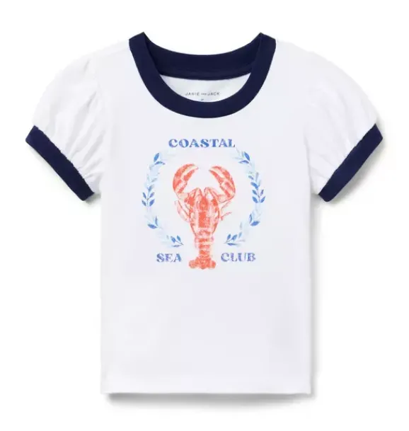 Janie and Jack Short Sleeve Tops-Sea Club Puff Sleeve Tee white