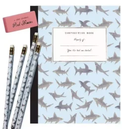 Janie and Jack Desk Accessories-Sharks Composition Book Gift Set multi