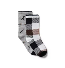 Janie and Jack Socks-Ski And Plaid Sock 2-Pack classic grey ski icon and jet ivory plaid