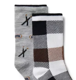 Janie and Jack Socks-Ski And Plaid Sock 2-Pack classic grey ski icon and jet ivory plaid