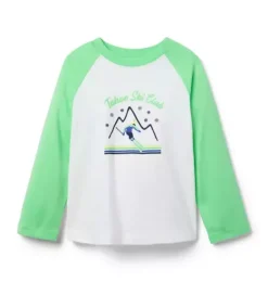 Janie and Jack Tees-Ski Club Raglan Baseball Tee neon green