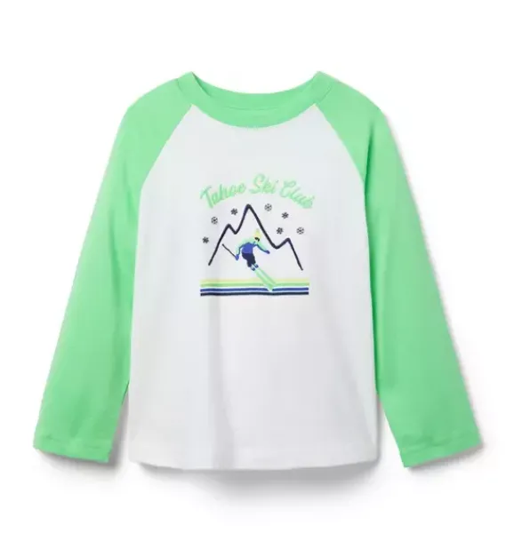Janie and Jack Tees-Ski Club Raglan Baseball Tee neon green