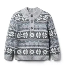 Janie and Jack Sweaters & Sweatshirts-Snowflake Fair Isle Sweater classic grey heather fair isle