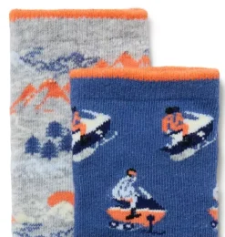Janie and Jack Socks-Snowmobile And Mountain Sock 2-Pack classic grey heather mountain and blue fade snowmobile