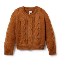 Janie and Jack Sweaters & Sweatshirts-Sparkle Cable Knit Sweater soft cocoa brown