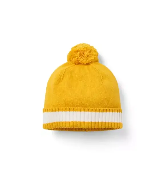 Janie and Jack Hats & Gloves-Stripe Pom Beanie bright yellow