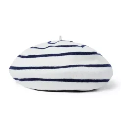 Janie and Jack Hats, Scarves, & Gloves-Striped Beret jet ivory stripe