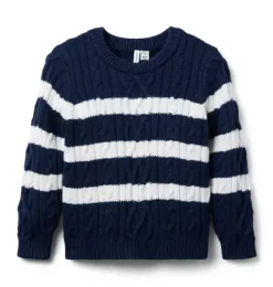 Janie and Jack Sweaters & Sweatshirts-Striped Cable Knit Sweater merchant marine stripe