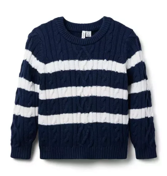 Janie and Jack Sweaters & Sweatshirts-Striped Cable Knit Sweater merchant marine stripe
